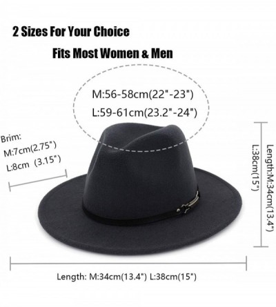 Fedoras Men & Women Classic Wide Brim Fedora Hat with Belt Buckle Wool Felt Panama Fedora M/L - A-dark Grey - C518A5WT7L3 $19.12