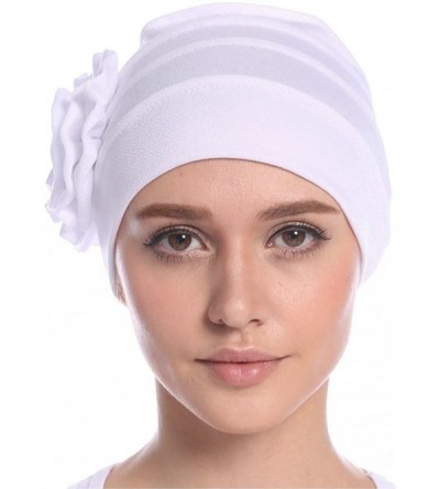 Skullies & Beanies Women Chemo Cap Turban Headwear Sleep Hat with Elegant Side Flower Pleated Skull Caps - White - C0183WLAZY...