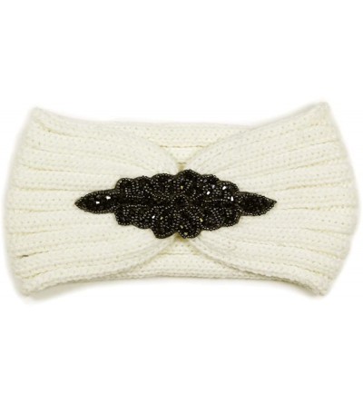Cold Weather Headbands Women's Winter Sequin Flower Knitted Headband Ear Warmern - Bead - Ivory - CV18HD58D3A $19.30