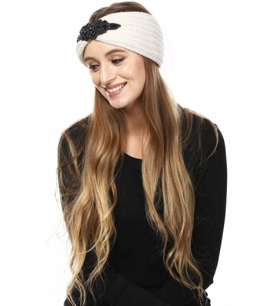 Cold Weather Headbands Women's Winter Sequin Flower Knitted Headband Ear Warmern - Bead - Ivory - CV18HD58D3A $10.23