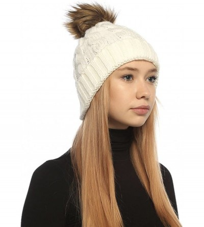 Skullies & Beanies Women Cable Knit Slouchy Thick Winter Hat Beanie Pom Pom 1- 2 and 3 Pack - White - CA186SKO5S6 $8.43