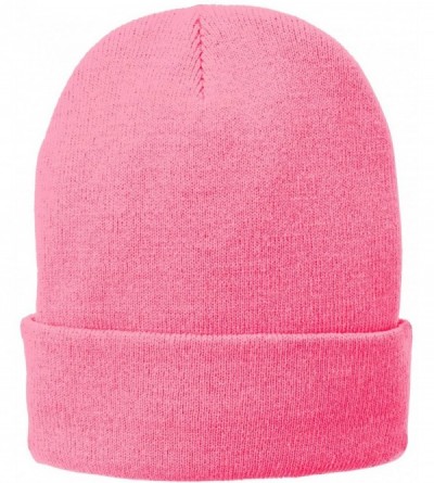 Baseball Caps Port & Company Men's Fleece-Lined Knit Cap - Neon Pink Glow - CO17YH2255Z $19.30