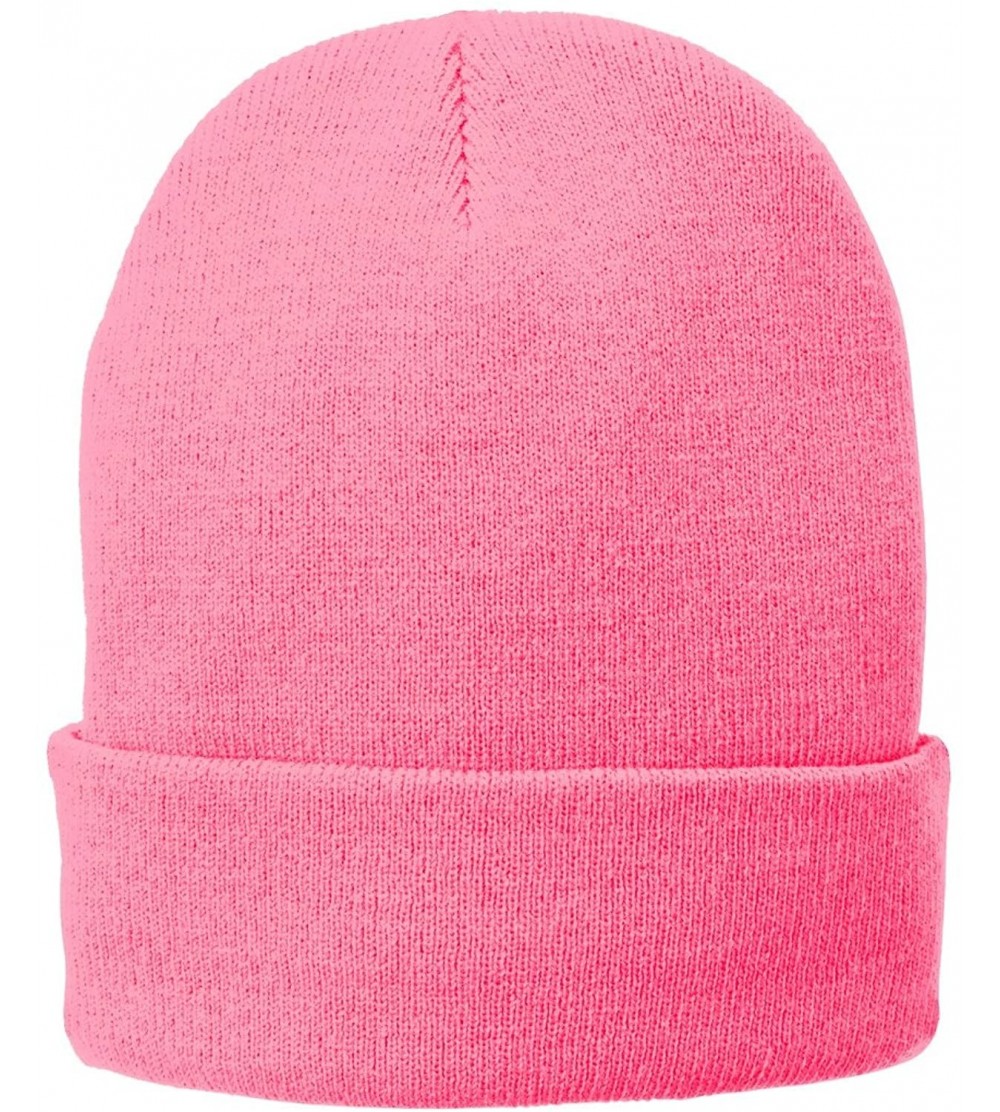 Baseball Caps Port & Company Men's Fleece-Lined Knit Cap - Neon Pink Glow - CO17YH2255Z $11.78