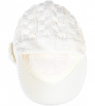 Newsboy Caps Women's Winter Fleece Lined Elegant Flower Cable Knit Newsboy Cabbie Hat - White Cable Flower - CQ18IIK8NHN $17.94