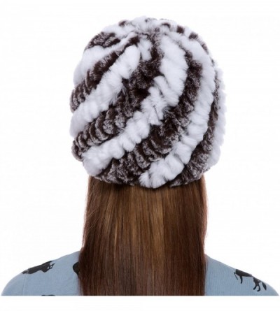 Skullies & Beanies Women's Real Rex Rabbit Fur Knitted Beanie Winter Warm Hats Caps - White + Brown - C612O092765 $13.46