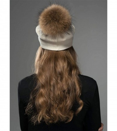 Skullies & Beanies Women Winter Kintted Beanie Hats with Real Fox Fur Pom Pom - Z-beige - CN18L8IQ4IN $12.36