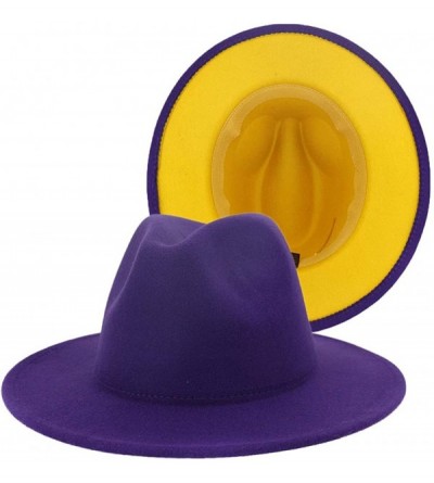 Fedoras Wide Brim Fedora Hats for Women Dress Hats for Men Two Tone Panama Hat with Belt Buckle/Bowknot Band - CM199RWOQ09 $2...