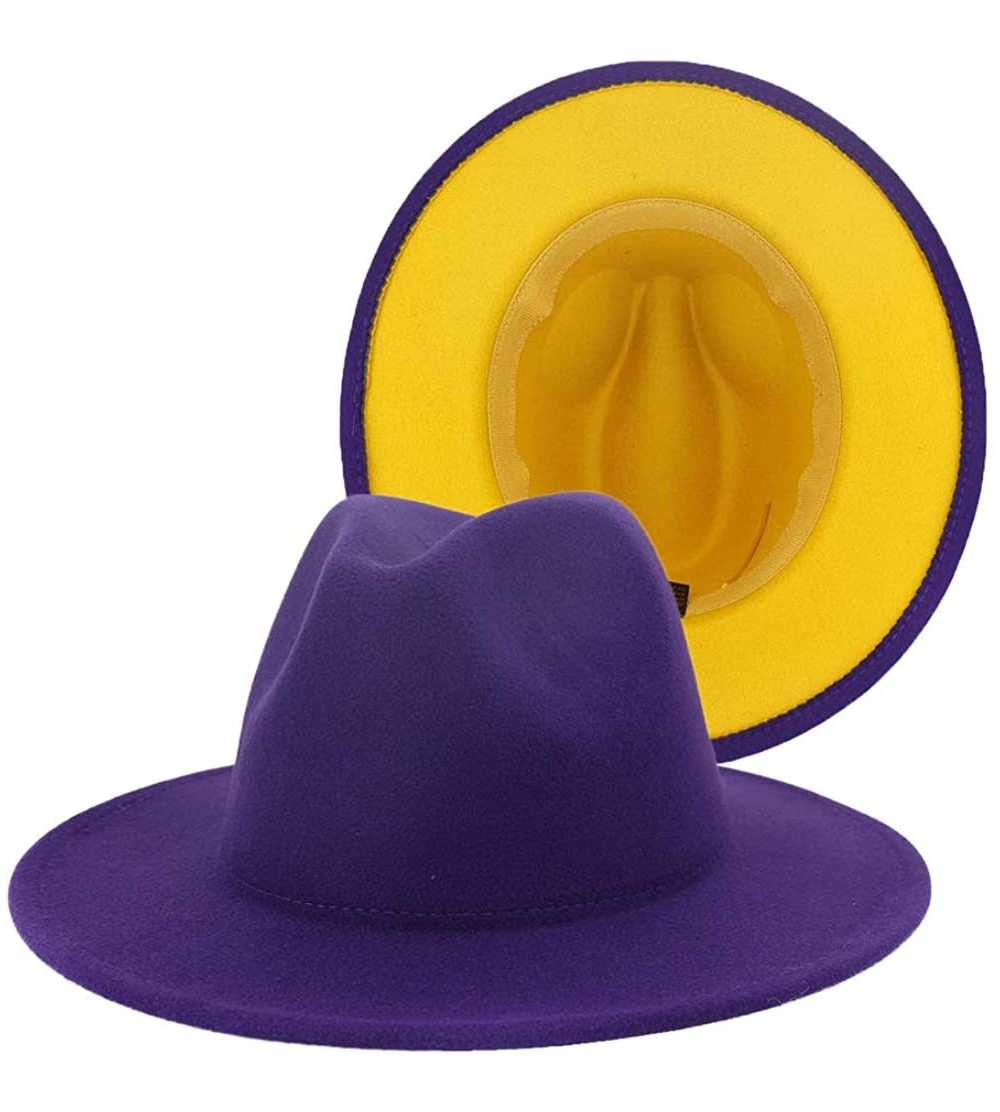 Fedoras Wide Brim Fedora Hats for Women Dress Hats for Men Two Tone Panama Hat with Belt Buckle/Bowknot Band - CM199RWOQ09 $2...