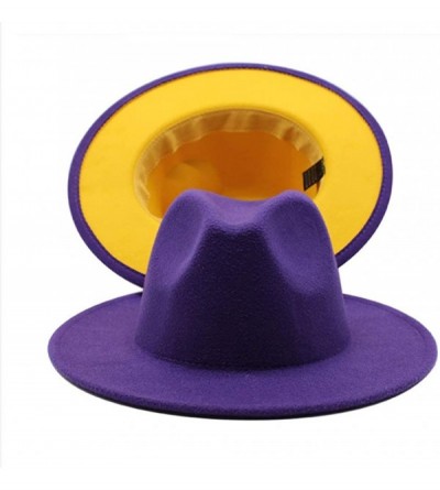 Fedoras Wide Brim Fedora Hats for Women Dress Hats for Men Two Tone Panama Hat with Belt Buckle/Bowknot Band - CM199RWOQ09 $2...