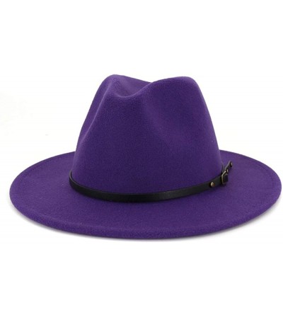 Fedoras Wide Brim Fedora Hats for Women Dress Hats for Men Two Tone Panama Hat with Belt Buckle/Bowknot Band - CM199RWOQ09 $2...