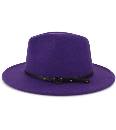 Fedoras Wide Brim Fedora Hats for Women Dress Hats for Men Two Tone Panama Hat with Belt Buckle/Bowknot Band - CM199RWOQ09 $2...