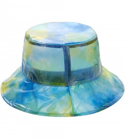 Bucket Hats Clear PVC Bucket Hat Vinyl Rain Hat Designer Style - Blue Watercolor (Soft) - CW199RAKTZY $38.15