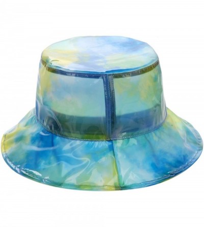 Bucket Hats Clear PVC Bucket Hat Vinyl Rain Hat Designer Style - Blue Watercolor (Soft) - CW199RAKTZY $14.41