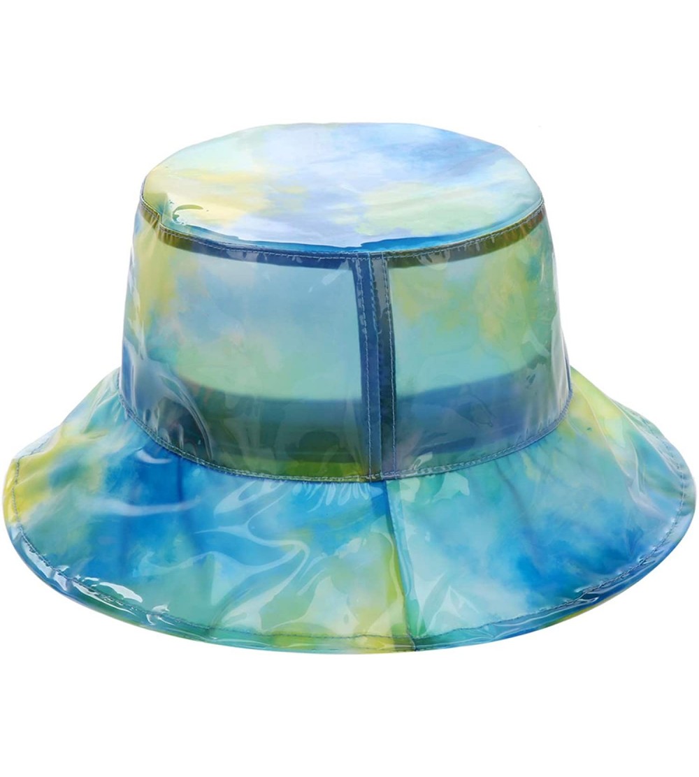 Bucket Hats Clear PVC Bucket Hat Vinyl Rain Hat Designer Style - Blue Watercolor (Soft) - CW199RAKTZY $14.41