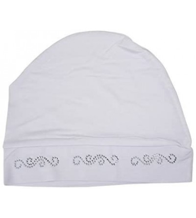 Skullies & Beanies Womens Soft Sleep Cap Comfy Cancer Hat with Rhinestone Swirly Chain Applique - White - CQ17Y0NQX26 $12.23