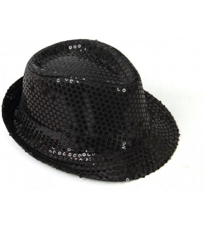 Fedoras Unisex Adults Funny Paillette Sequined Fedora Hat - Black - CC12DOIN9GN $9.50