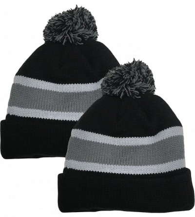Skullies & Beanies Adults Winter Tailgating 2 Ply Lined Knit Hat - 2 Piece Bundle Pack - Game Day Black and Silver - C618HU9C...