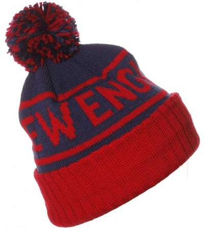 Skullies & Beanies USA Favorite City Cuff Cable Knit Winter Pom Pom Beanie Hat Cap - New England - Navy - CP126ZPFIL1 $10.78