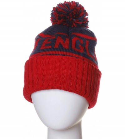 Skullies & Beanies USA Favorite City Cuff Cable Knit Winter Pom Pom Beanie Hat Cap - New England - Navy - CP126ZPFIL1 $10.78