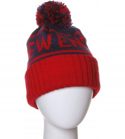 Skullies & Beanies USA Favorite City Cuff Cable Knit Winter Pom Pom Beanie Hat Cap - New England - Navy - CP126ZPFIL1 $10.78