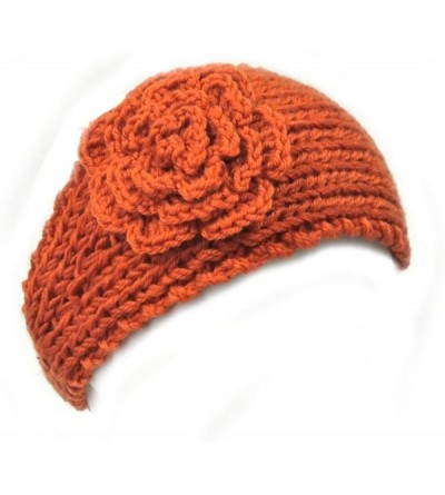 Headbands Winter Hand Knit Floral Headband - Orange - CI11JW3J3ND $9.87