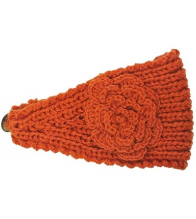 Headbands Winter Hand Knit Floral Headband - Orange - CI11JW3J3ND $9.87