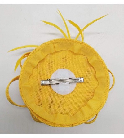 Berets Womens Fascinator Hat Sinamay Pillbox Flower Feather Tea Party Derby Wedding Headwear - Yellow - CE18N0QEHEH $12.22