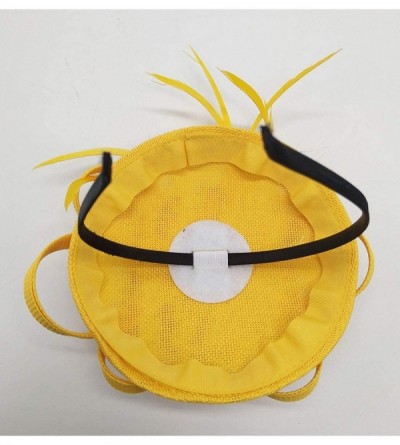 Berets Womens Fascinator Hat Sinamay Pillbox Flower Feather Tea Party Derby Wedding Headwear - Yellow - CE18N0QEHEH $12.22