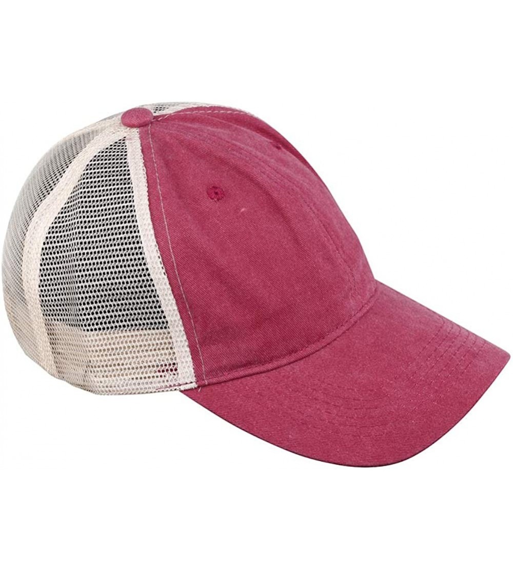 Baseball Caps Natueal Mesh Baseball Cap Unisex Washed Pigment Dyed Low Profile Hat - Burgundy - C71926SUAO3 $9.24