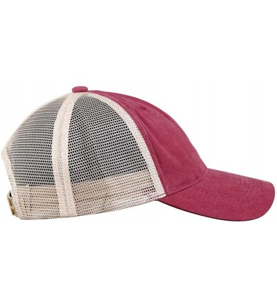 Baseball Caps Natueal Mesh Baseball Cap Unisex Washed Pigment Dyed Low Profile Hat - Burgundy - C71926SUAO3 $9.24