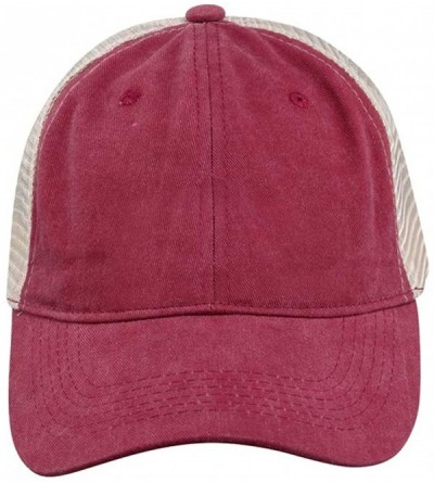 Baseball Caps Natueal Mesh Baseball Cap Unisex Washed Pigment Dyed Low Profile Hat - Burgundy - C71926SUAO3 $9.24