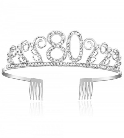 Headbands Birthday Rhinestone Princess Silver 21st - Silver-80th - C618O7GRO8Y $23.05