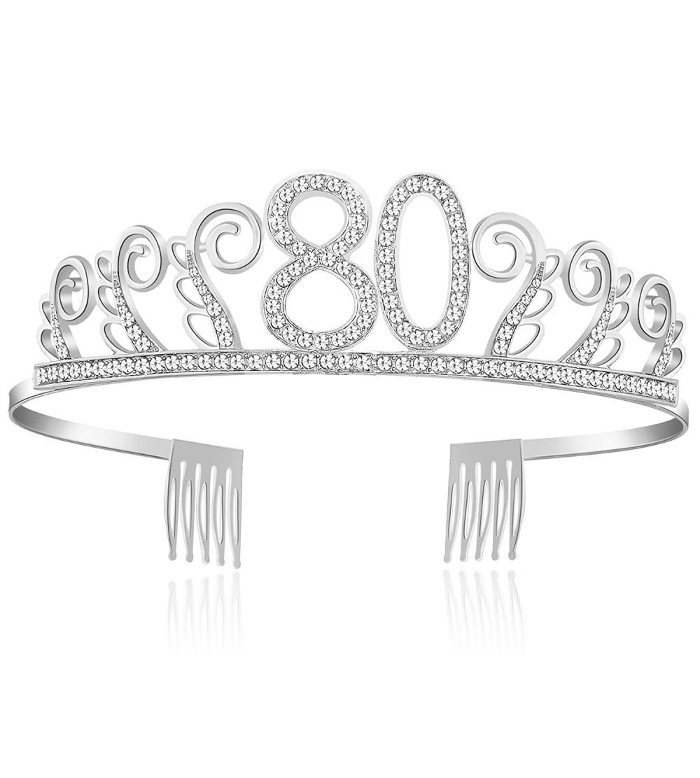 Headbands Birthday Rhinestone Princess Silver 21st - Silver-80th - C618O7GRO8Y $9.79