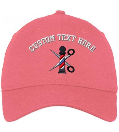 Baseball Caps Custom Soft Baseball Cap Barber Pole Scissors Embroidery Twill Cotton - Coral - CG18SIMAK3E $37.91
