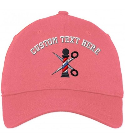 Baseball Caps Custom Soft Baseball Cap Barber Pole Scissors Embroidery Twill Cotton - Coral - CG18SIMAK3E $14.81