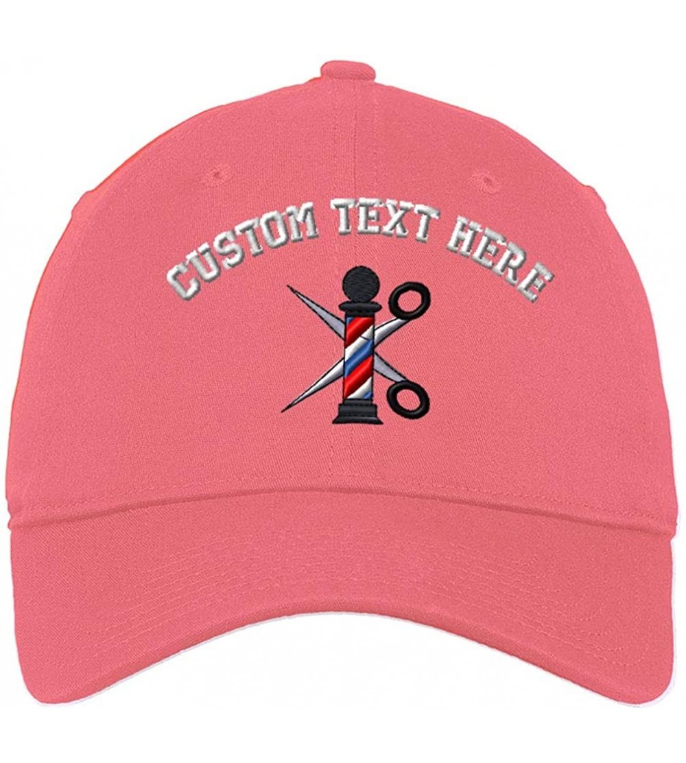 Baseball Caps Custom Soft Baseball Cap Barber Pole Scissors Embroidery Twill Cotton - Coral - CG18SIMAK3E $33.11