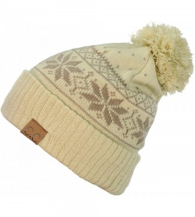 Skullies & Beanies Exclusive Snowflake Pattern Pom Pom Winter Cuff Beanie Hat - Beige - CG12709FAVN $9.39