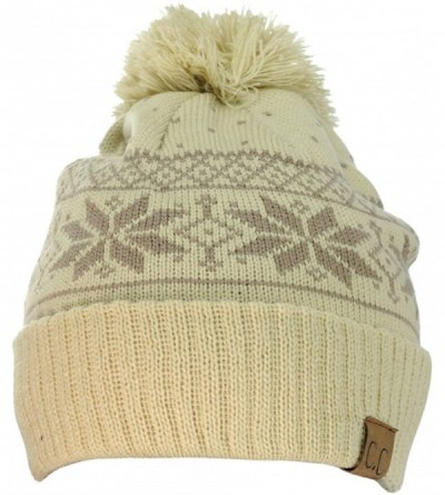 Skullies & Beanies Exclusive Snowflake Pattern Pom Pom Winter Cuff Beanie Hat - Beige - CG12709FAVN $9.39