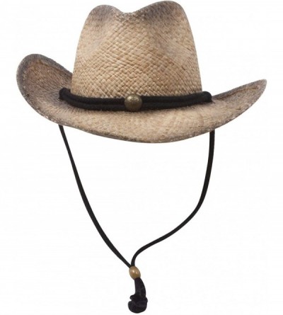 Cowboy Hats Outback Tea Stained Raffia Straw Hat - Black - CJ12OBTB63J $32.09