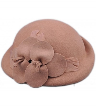 Berets Womens 100% Wool Veil Flower Pillbox Hat Winter Hat Crimping Beanie Hat - B-light Tan - CF18GTHN4R4 $15.35