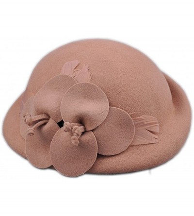 Berets Womens 100% Wool Veil Flower Pillbox Hat Winter Hat Crimping Beanie Hat - B-light Tan - CF18GTHN4R4 $15.35