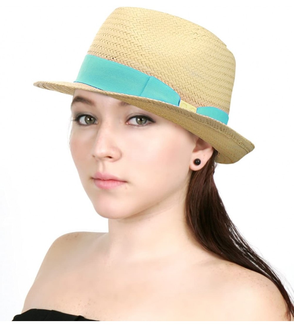 Fedoras Unisex Lightweight Fedora w/Solid Color Band & Gold-Tone Emblem - Mint - CX11AJPWP6J $10.22