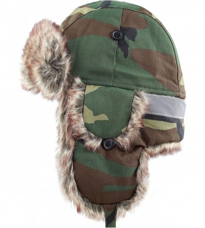 Bomber Hats Safety Reflective Faux Fur Aviator Kids Adult Trapper Hat Snow Ski Trooper Winter Cap - Woodland Camo - CQ18K32XD...