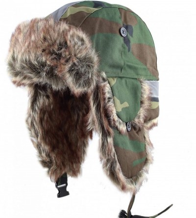 Bomber Hats Safety Reflective Faux Fur Aviator Kids Adult Trapper Hat Snow Ski Trooper Winter Cap - Woodland Camo - CQ18K32XD...