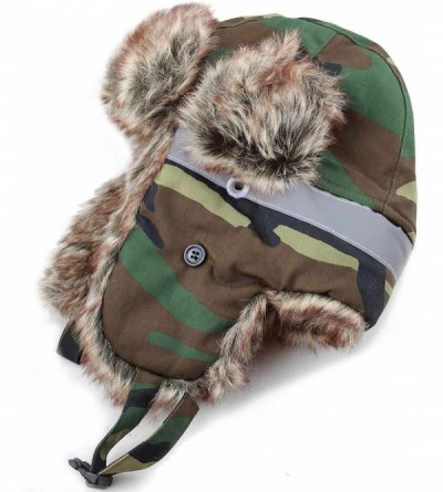 Bomber Hats Safety Reflective Faux Fur Aviator Kids Adult Trapper Hat Snow Ski Trooper Winter Cap - Woodland Camo - CQ18K32XD...