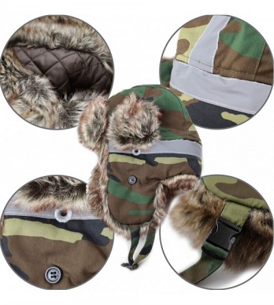 Bomber Hats Safety Reflective Faux Fur Aviator Kids Adult Trapper Hat Snow Ski Trooper Winter Cap - Woodland Camo - CQ18K32XD...