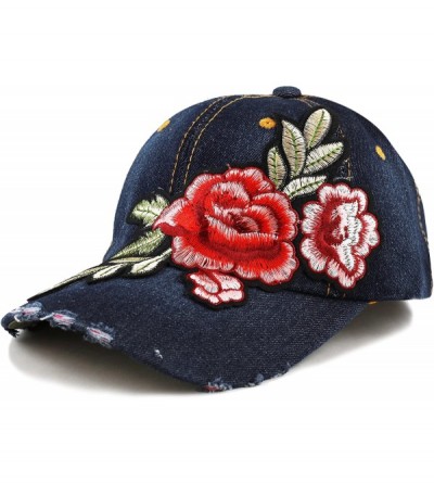 Baseball Caps 200 Bling Jewel Rhinestone Rose Patch Washed Denim Baseball Cap - 16. Rose Patch-4 - C418RE3UAEM $12.62