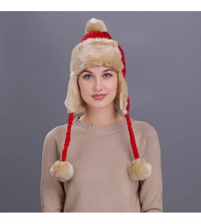 Skullies & Beanies Warm Women Knit Peruvian Beanie Wool Hat Winter Ski Cap with Ear Flaps - Red - CC187Q4GZKA $11.28