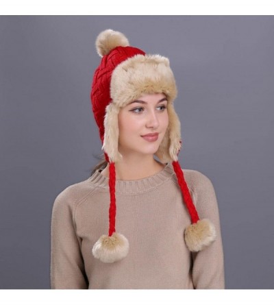 Skullies & Beanies Warm Women Knit Peruvian Beanie Wool Hat Winter Ski Cap with Ear Flaps - Red - CC187Q4GZKA $11.28