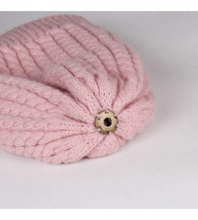 Sun Hats Winter Beanie for Women Warm Knit Bobble Skull Cap Big Fur Pom Pom Hats for Women - 09 Pink - CR18I2EMMXL $16.63